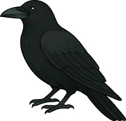 Crow Sitting Vector Illustration – Isolated Bird Graphic in Flat Style on White Background
