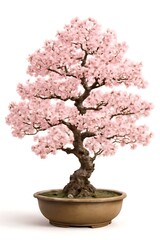Close-up of a Bonsai Tree in a Pot Against a Clean White Background