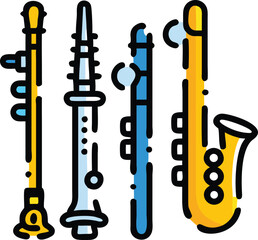 Obraz premium Colorful Depiction of Woodwind Instruments for Music Education or Ensemble Performance