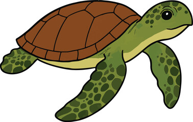 Sea Turtle Swimming Vector Illustration – Isolated Marine Reptile Graphic in Flat Style on White Background