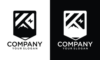 Creative mountain with shield vector logo template