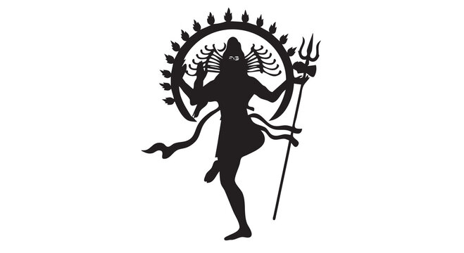 black shiva dancing silhouette on white clip art preview