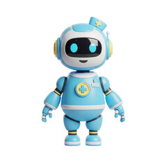 Cute Blue Robot Nurse Doctor Standing Against Transparent Background Concept Illustration