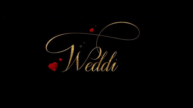 Word weddi in gold cursive with red hearts. Perfect for wedding invitations, anniversary cards, lovethemed designs, and romantic projects.
