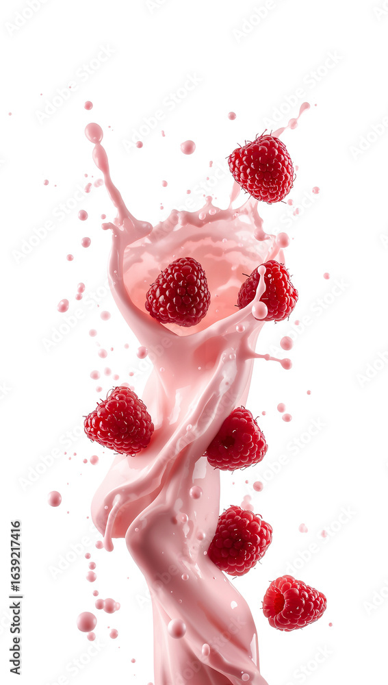 Aufkleber dynamic cascade of raspberry-infused cream with splashing droplets against an isolated transparent