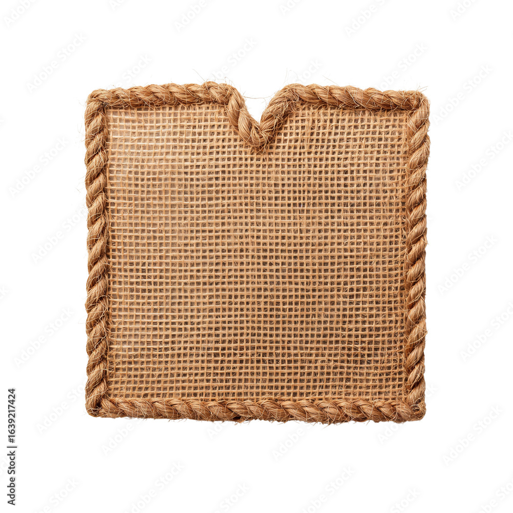 Poster square canvas texture outlined with braided jute rope creating a rustic presentation element on