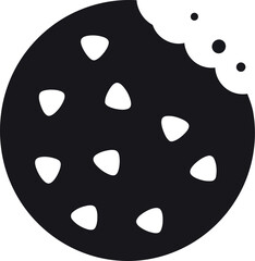 Bitten chocolate chip cookie icon black and white simple graphic