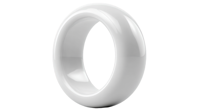 Sleek White Ceramic Ring with Polished Surface and Subtle Light Reflections.