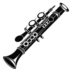 Sleek Black and White Clarinet Illustration Capturing the Elegance and Musicality of this Classic Woodwind Instrument with Intricate Key Details