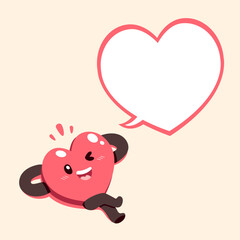 Cartoon happy heart character with speech bubble