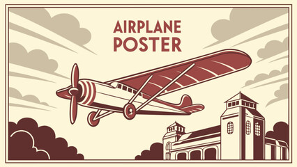 Vintage airplane poster design with retro aviation theme and classic aircraft illustration art print design