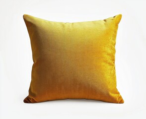 Soft square mustard yellow velvet cushion pillow on white background