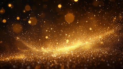 Golden sparkling particles floating and glowing in a warm, ethereal space evoking a sense of magic and elegance
