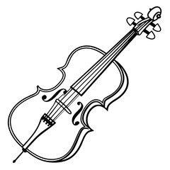 Obraz premium violin, bow, musical instrument, string instrument, monochrome, line art, illustration, classic, music, art, drawing, sketch, vector, design, elegant, strings, instrument, fiddle, acoustic, orchestra,