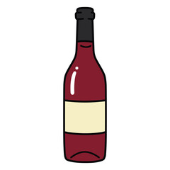 Hand drawn red wine bottle illustration with blank label for customization