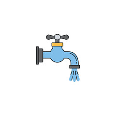 Blue Water Tap with Flowing Water Icon for Plumbing and Hygiene Concepts
