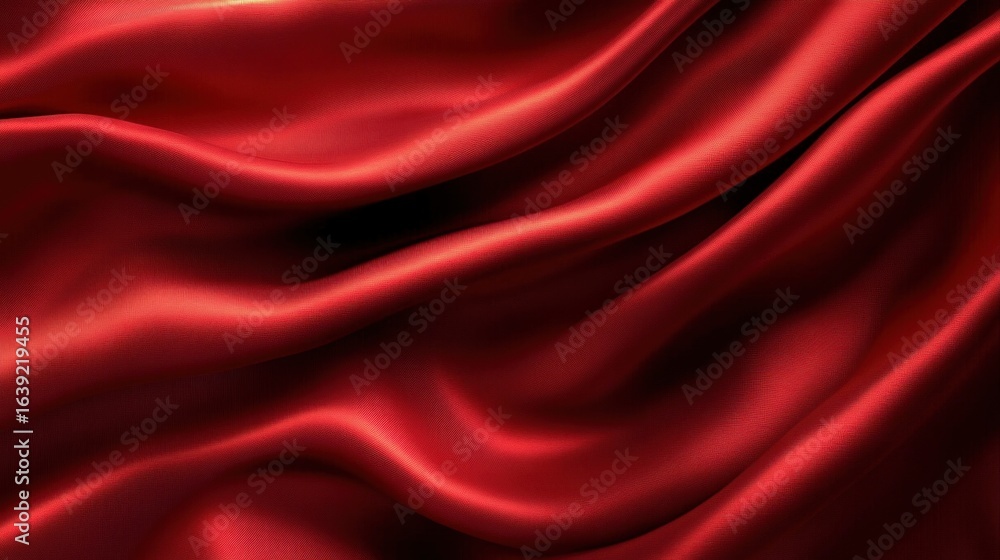 Poster smooth flowing red silk fabric with elegant light reflections and soft folds creating a luxurious an
