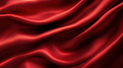 Smooth flowing red silk fabric with elegant light reflections and soft folds creating a luxurious and rich texture