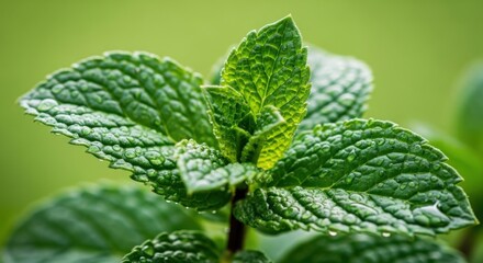 Fresh Green Mint Leaves Close-up in Natural Light for Culinary and Herbal Use