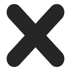 Obraz premium Simple black X mark icon with rounded corners. Flat design cross symbol for closing, deleting, or indicating an error. Isolated vector graphic.