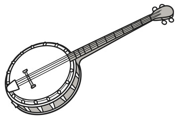 Vintage Banjo Illustration Expressing Musical Heritage A Classic Stringed Instrument Design For Artistic Expression And Nostalgic Appeal In Black And White