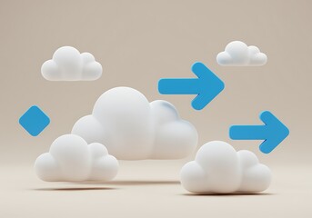 Cloud Computing with Data Flow Concept and 3D Rendering showing Arrows and Clouds for Modern Technology and Data Transfer