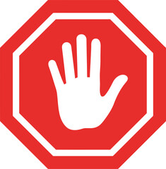 Red stop sign with white hand symbol