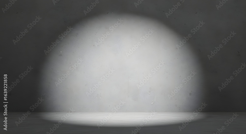 Poster a spotlight shines on a textured wall and floor, creating a stark contrast of light and shadow.