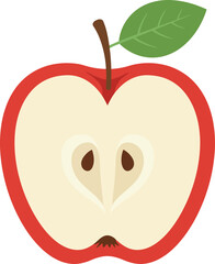 Fresh red apple half with leaf healthy food illustration