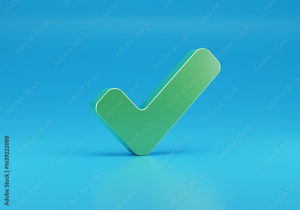 Aufkleber green check mark symbol on blue background 3d rendered illustration signifying approval success and 