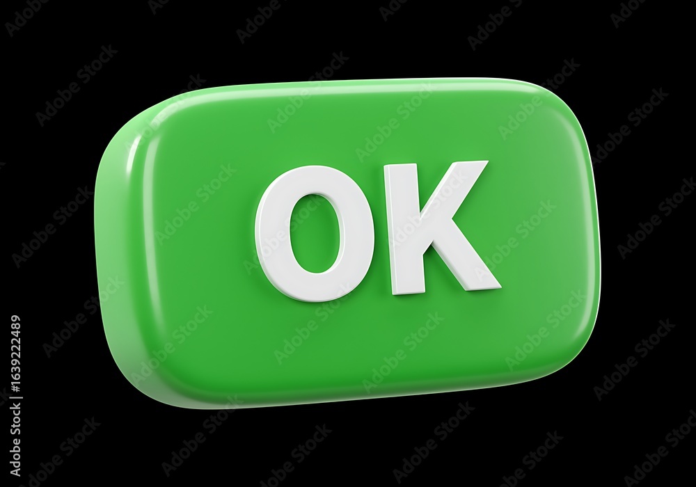 Aufkleber Green OK Button on Black Background 3D Rendering Illustrating Approval and Confirmation Symbolizing Agreement and Acceptance Suggesting Positive Validation and Successful Completion