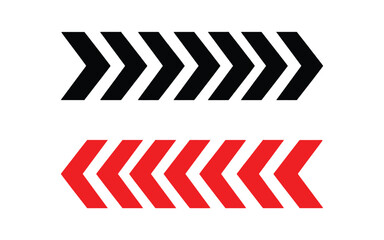 Dynamic chevron arrows pointing right and left in black and red on white, perfect for wayfinding, branding, or directional design projects