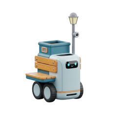 Cute 3D Rendering Of A Friendly Robot Cart On A Transparent Background