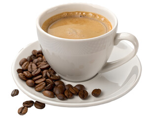 Fototapeta premium Coffee cup and coffee beans on background 