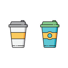 Two Colorful Takeout Coffee Cups with Lids Flat Vector Illustration