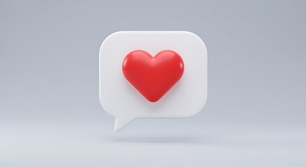 Red Heart Icon in White Speech Bubble 3D Render for Social Media and Online Communication Platforms Design Element
