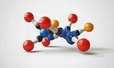 Obraz premium 3D molecular model with colored spheres representing different atoms connected by white rods on a white background