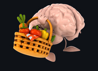 Fun 3D cartoon brain with vegetables