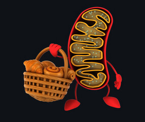 Fun 3D cartoon mitochondria with pastries