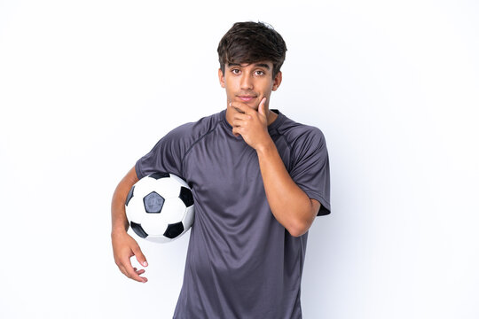 Handsome young football player man isolated on white background thinking - Powered by Adobe