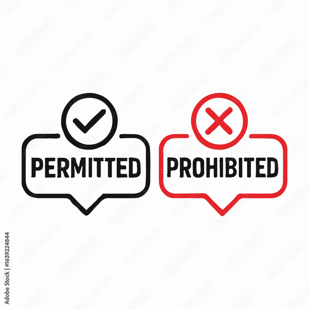 Poster permitted and prohibited. allowed and not allowed list template with tick and cross sign. transparen