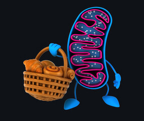 Fun 3D cartoon mitochondria with pastries