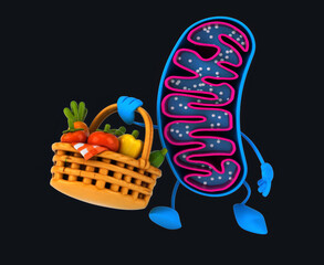 Fun 3D cartoon mitochondria with vegetables