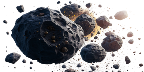 Dynamic asteroid field with celestial bodies and debris, perfect for space exploration and sci-fi themes.