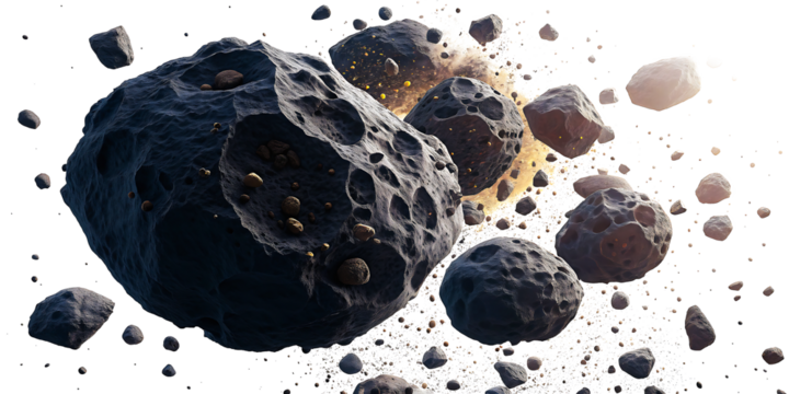 Dynamic asteroid field with celestial bodies and debris, perfect for space exploration and sci-fi themes.