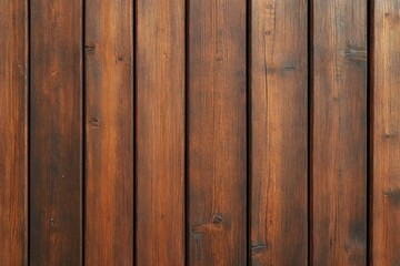 Fototapeta premium Close-up view of vertical wooden planks with rich brown color and natural knots showing rustic texture and grain pattern