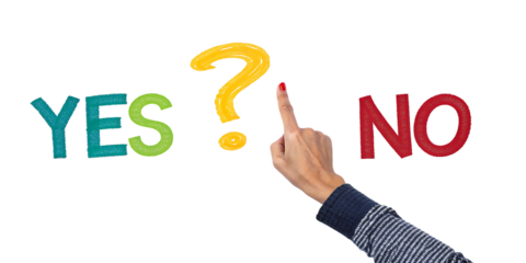 Make the crucial decision, a hand points between YES and NO, symbolizing choice and consequence in business or life.