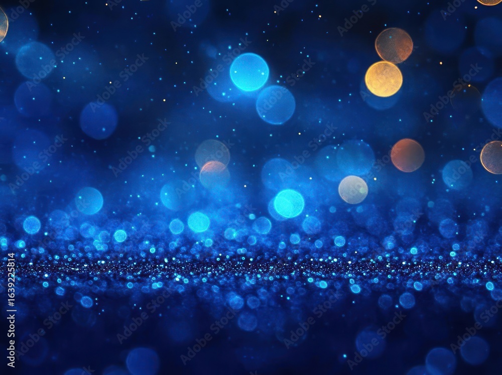 Poster abstract background featuring glowing blue and orange bokeh lights creating a dreamy and magical atm