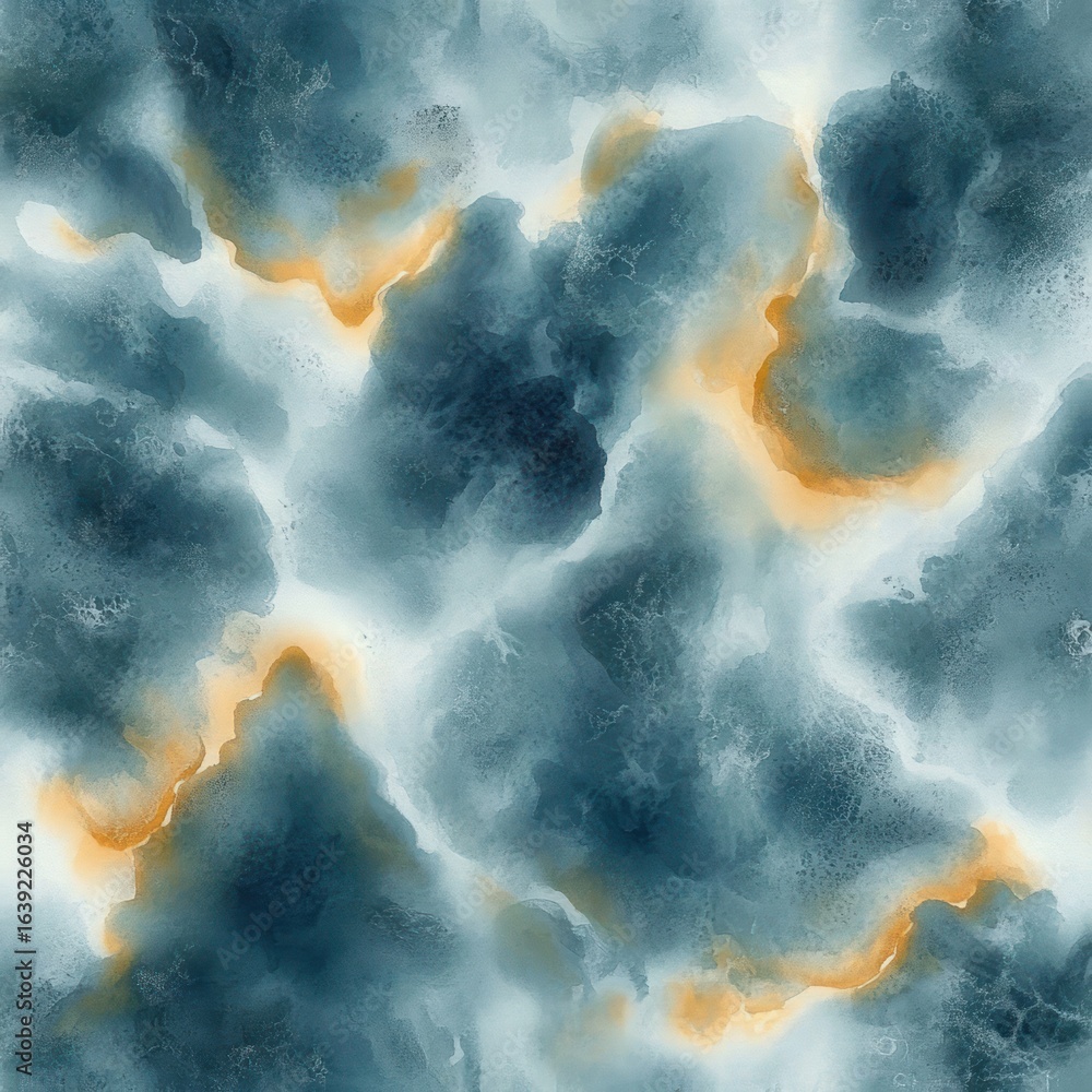 Poster abstract fluid art with swirling patterns of blue, gray, white, and orange hues creating a dynamic a
