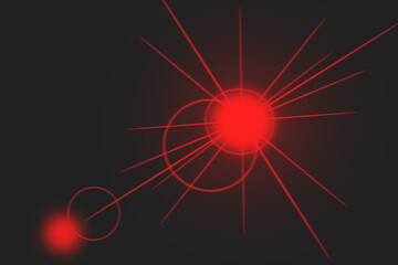 Abstract glowing red energy burst with radiating lines and a smaller connected orb against a dark background